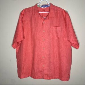 TOMMY BAHAMA Sea Glass Short Sleeve Button-Up Linen Camp Shirt - Lt Havana 2XLB